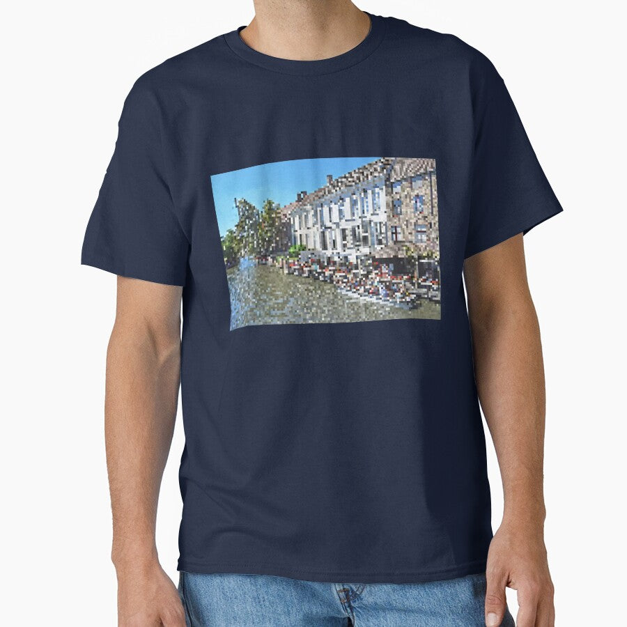 Pixelated Canal Lined Buildings Scene by Potato Quality Prints T-Shirts, Hoodie, Sweatshirt | BlankRebels.com (Image 1)