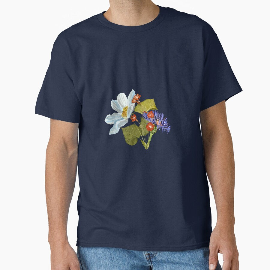 Camomile red blue flower bouquet a watercolor grey by Yana Mustafina | Boho Soulful Designs T-Shirts, Hoodie,... (Image 1)