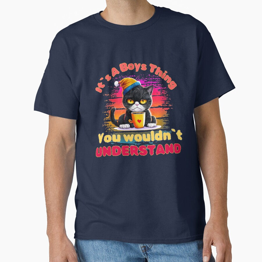 It`s A Boys Thing, You Wouldn`t Understand, Angry Funny Black Cat with Coffee Colorful Design by Raise2Shine... (Image 1)