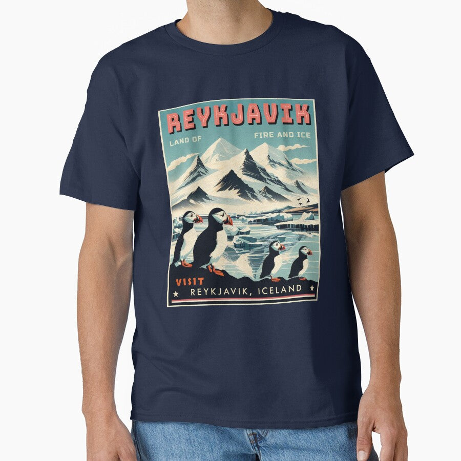 Reykjavik, Iceland Retro Travel Poster by Wanderdreaming T-Shirts, Hoodie, Sweatshirt | BlankRebels.com (Image 1)