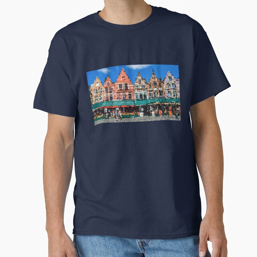 Pixelated Bruges Market Square Scene by Potato Quality Prints T-Shirts, Hoodie, Sweatshirt | BlankRebels.com (Image 1)