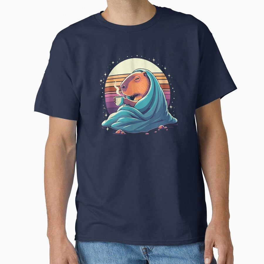 Capybara with Tea Under Blanket – Cozy Retro Art. by alik7 T-Shirts, Hoodie, Sweatshirt | BlankRebels.com (Image 1)
