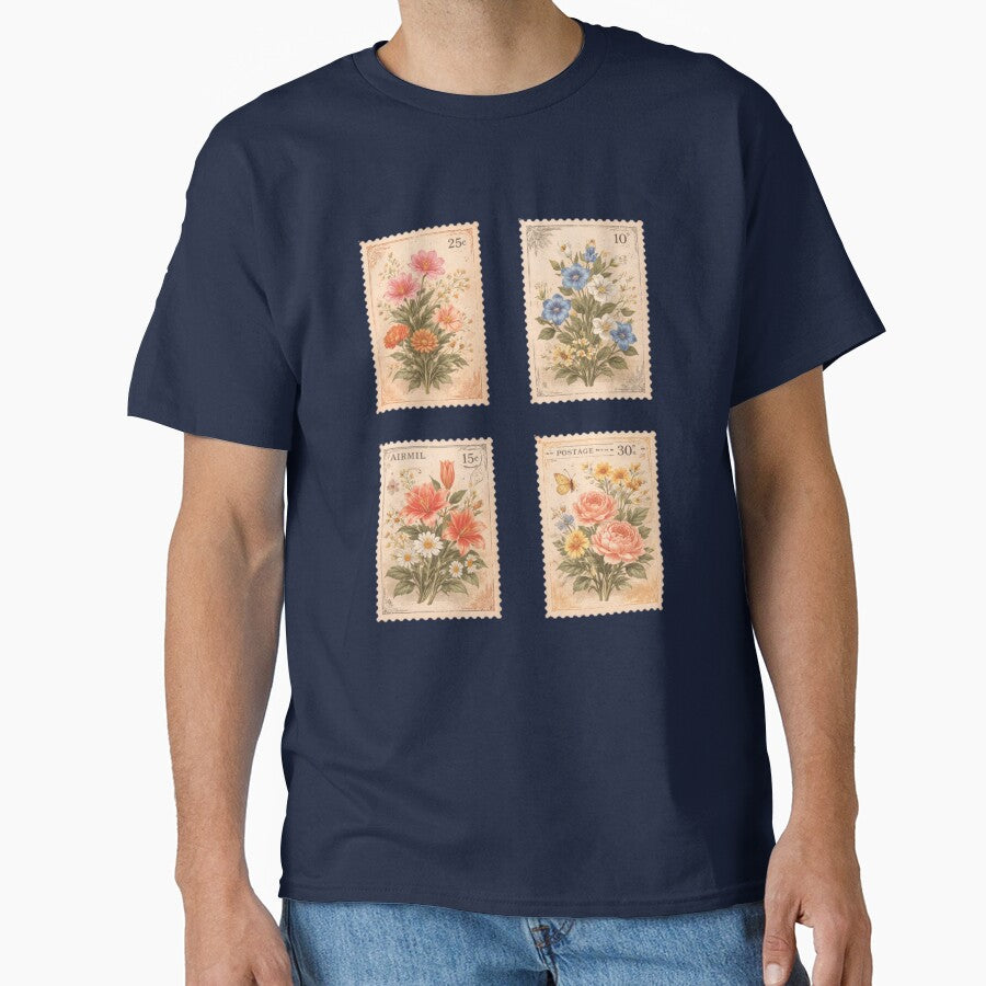 Light Academia Aged Floral Postage Stamp T-Shirts, Hoodie, Sweatshirt