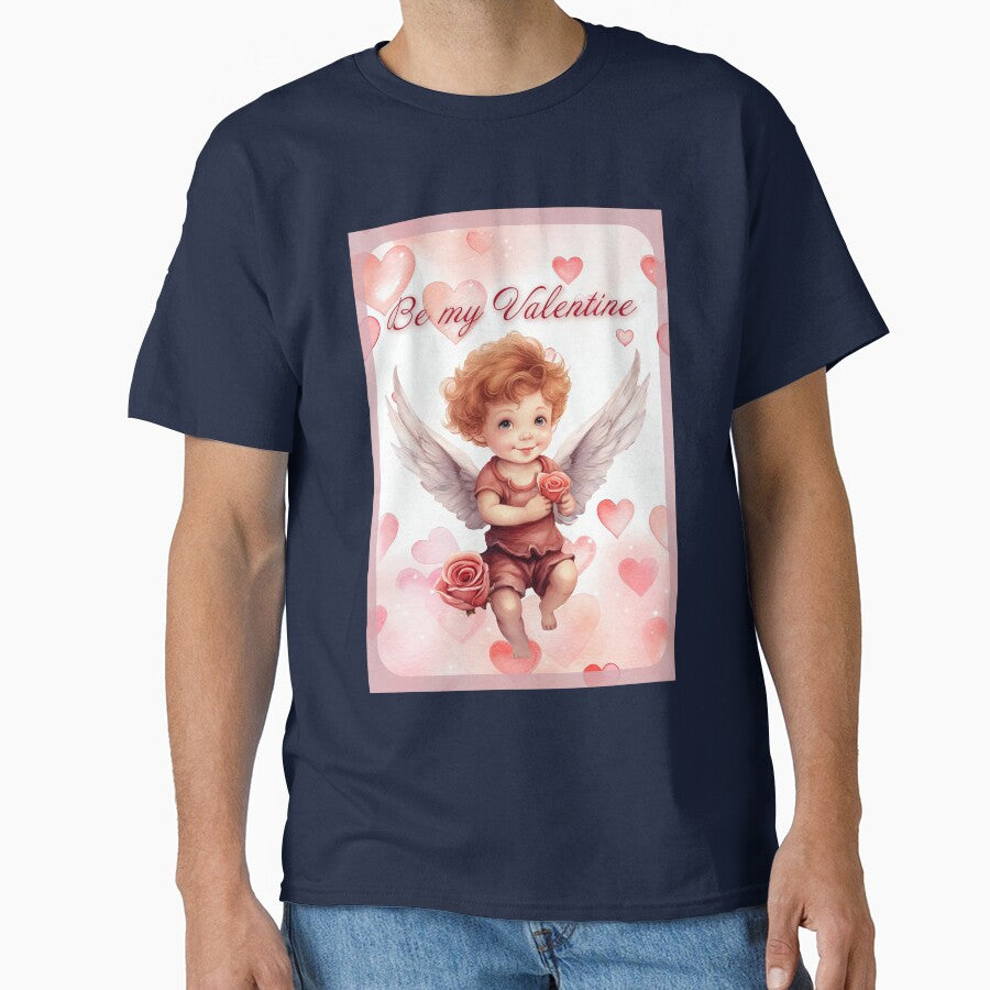 Valentine card with baby angel with wings St Valentine's Day postcard Watercolor by Createya T-Shirts, Hoodie,... (Image 1)