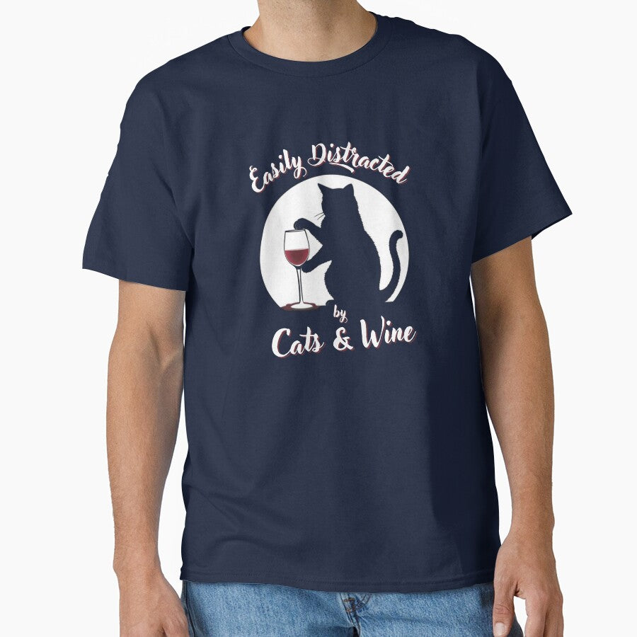easily distracted by cats and wine design perfect for sassy wine drinkers, introverts, and feline fans by... (Image 1)