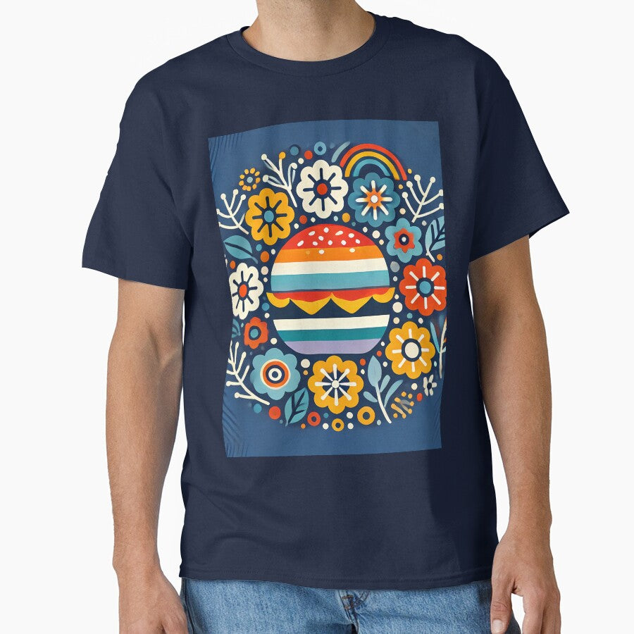 Scandinavian Folk Art Vibrant Burger and Folk Flowers by heidiannemorris © by FOLK ART FUSION by... (Image 1)