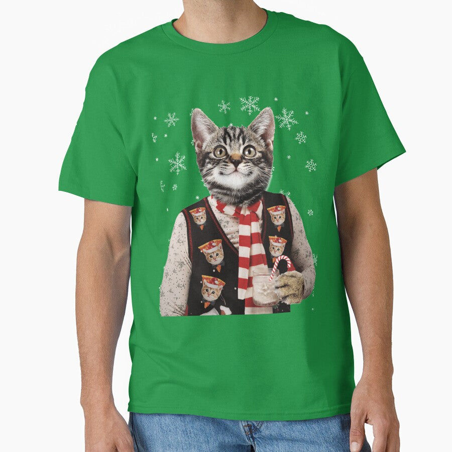 Hipster Cat Wearing Ugly Christmas Sweater With Pizza Cats On It by banwa T-Shirts, Hoodie, Sweatshirt (Image 1)
