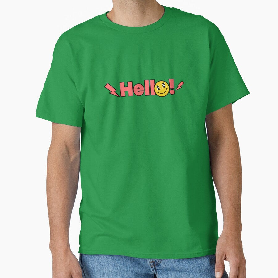 Minimal Friendly Text Design Hello Smile Red Color by LkmDsgn T-Shirts, Hoodie, Sweatshirt | BlankRebels.com (Image 1)