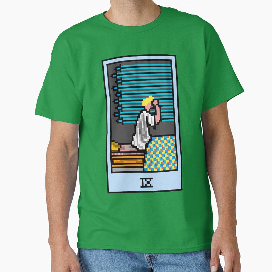 Wait, is this pixel art tarot? Green - Minor Arcana 'Nine  of Swords' (Design for T-shirt, stickers and other... (Image 1)