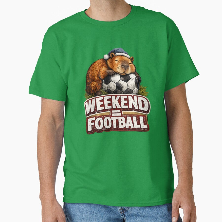 Weekend Football Sleeping Capybara Soccer Fan Funny Sports T-Shirt by BlackShopps