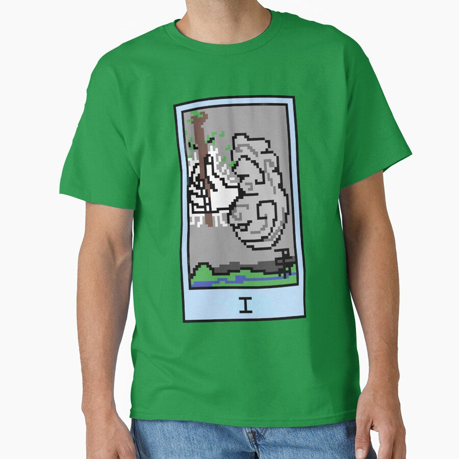 Wait, is this pixel art tarot? Green - Minor Arcana 'Ace of Wands' (Design for T-shirt, stickers and other... (Image 1)