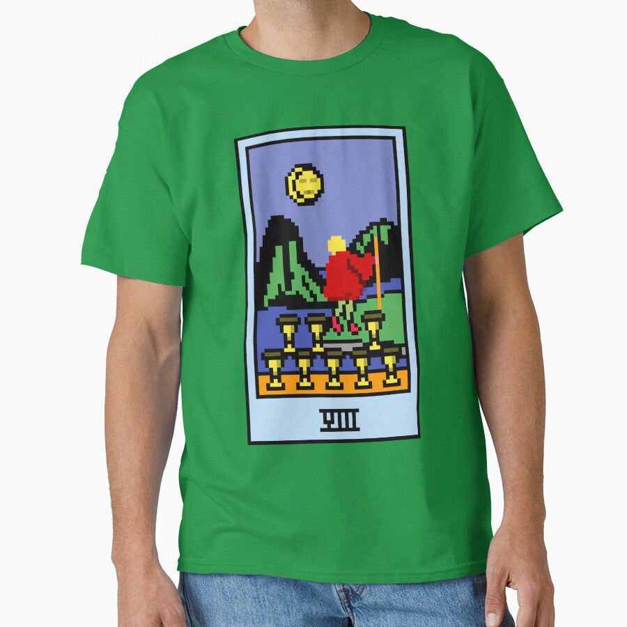 Wait, is this pixel art tarot? Green - Minor Arcana 'Eight of Cups' (Design for T-shirt, stickers and other... (Image 1)