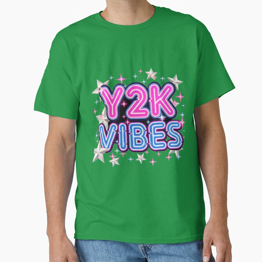 Y2K Vibes Neon Glitch Typography Retro T-Shirt by CryptoCactus Hoodie, Sweatshirt | BlankRebels.com (Image 1)