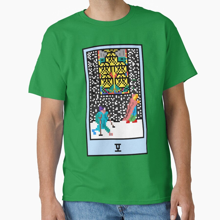 Wait, is this pixel art tarot? Green - Minor Arcana 'Five of Pentacles' (Design for T-shirt, stickers and other... (Image 1)