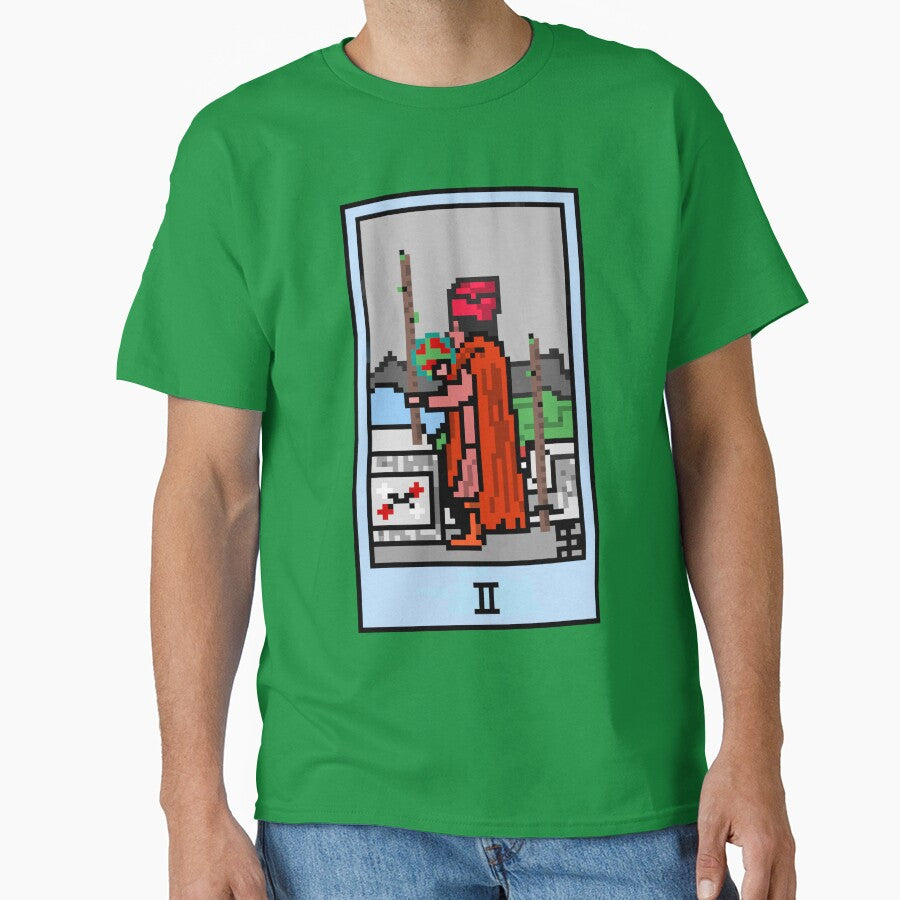 Wait, is this pixel art tarot? Green - Minor Arcana 'Two  of Wands' (Design for T-shirt, stickers and other... (Image 1)