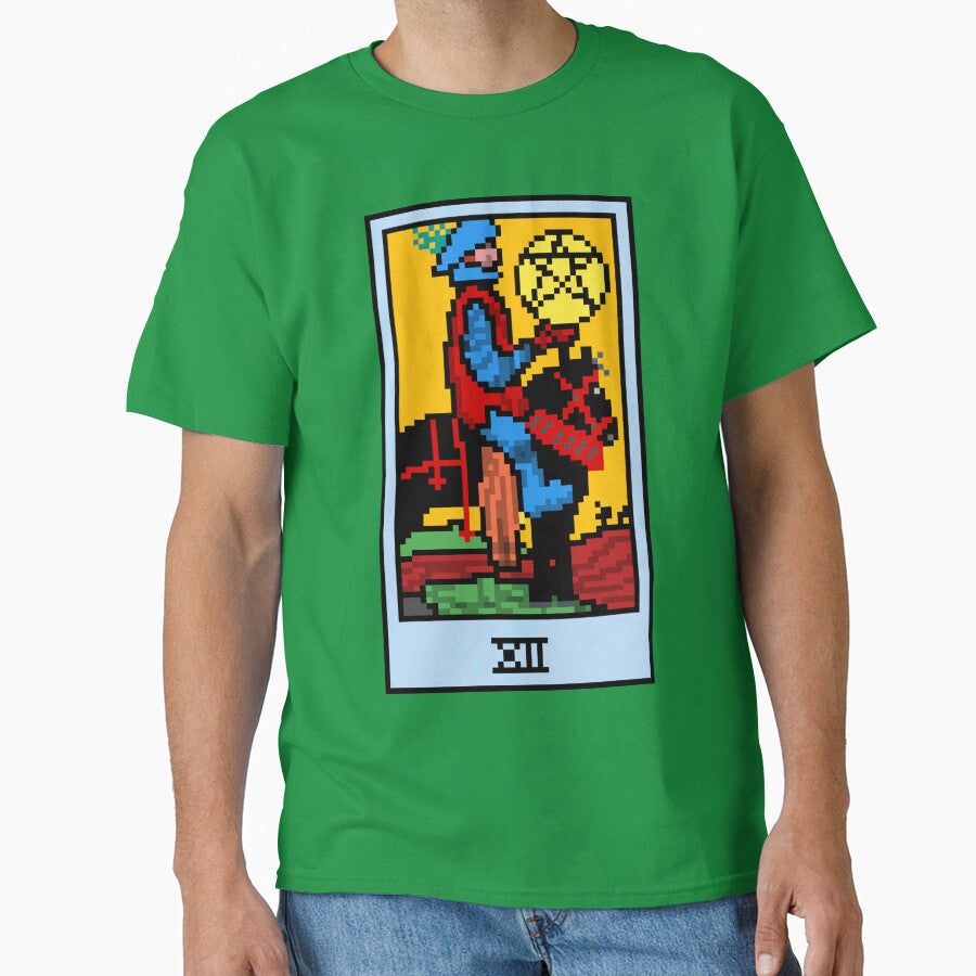 Wait, is this pixel art tarot? Green - Minor Arcana 'Knight of Pentacles' (Design for T-shirt, stickers and... (Image 1)