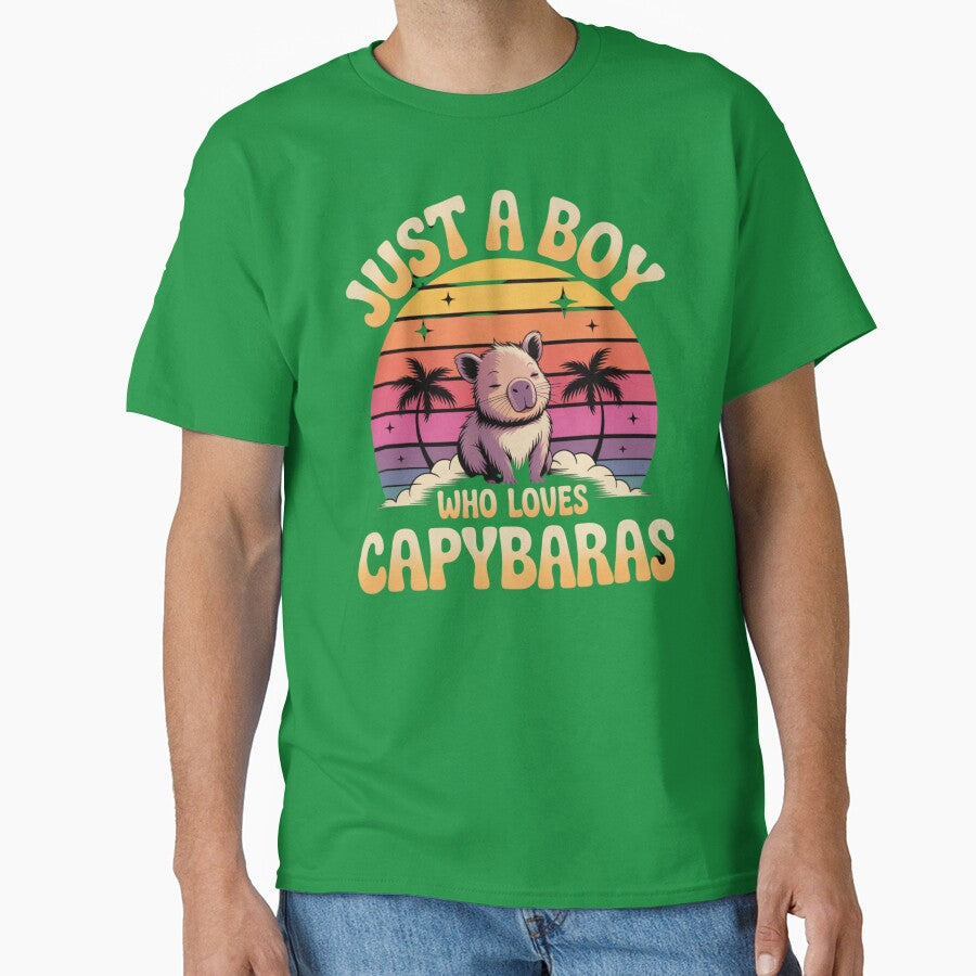 Just Boy Who Loves Capybaras Retro Vintage Sunset Funny Capybara Lover T-Shirts, Hoodie, Sweatshirt