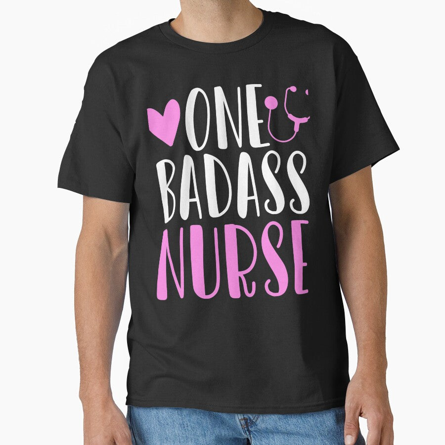one badass nurse funny rn nursing gift cute nurses medical stethoscope by tiffanator606 T-Shirts, Hoodie,... (Image 1)