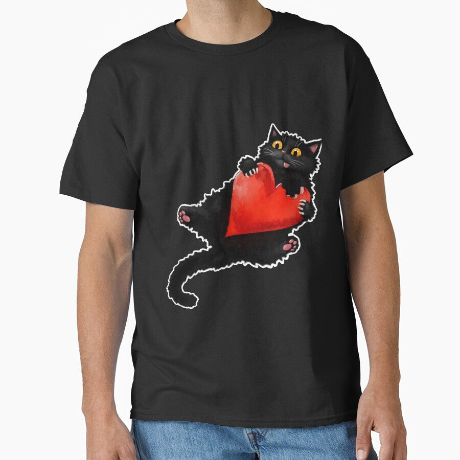 Chubby Gothic Black Cat Sticker, T-Shirt & Art Print | Funny Yellow Eyes Design (Image 1)