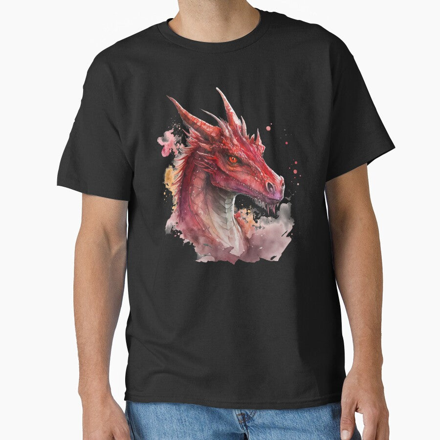 Watercolor Red Dragon, Fire Dragon Portrait by MoonFoxDesign T-Shirts, Hoodie, Sweatshirt | BlankRebels.com (Image 1)