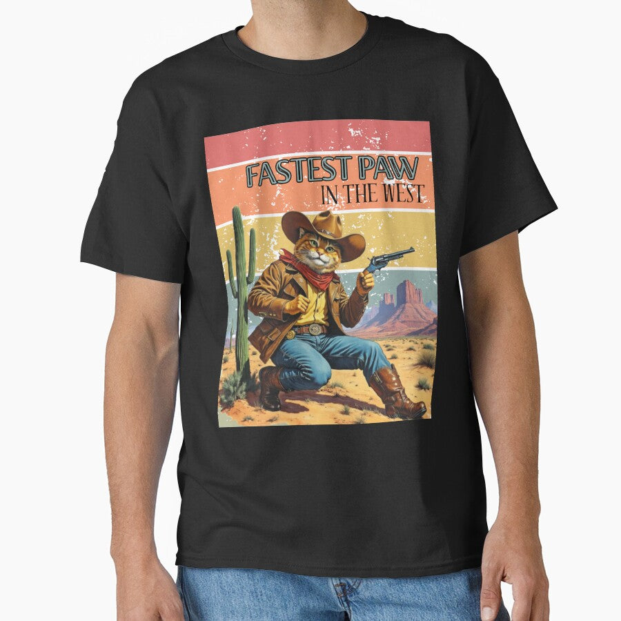 Fastest Paw in the West — Funny Cowboy Cat by Purrfect Mischief T-Shirts, Hoodie, Sweatshirt | BlankRebels.com (Image 1)