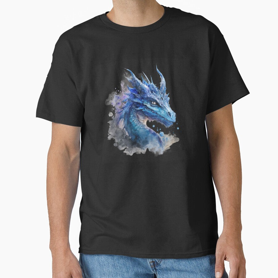 Watercolor Blue Dragon, Water Dragon Portrait by MoonFoxDesign T-Shirts, Hoodie, Sweatshirt | BlankRebels.com (Image 1)