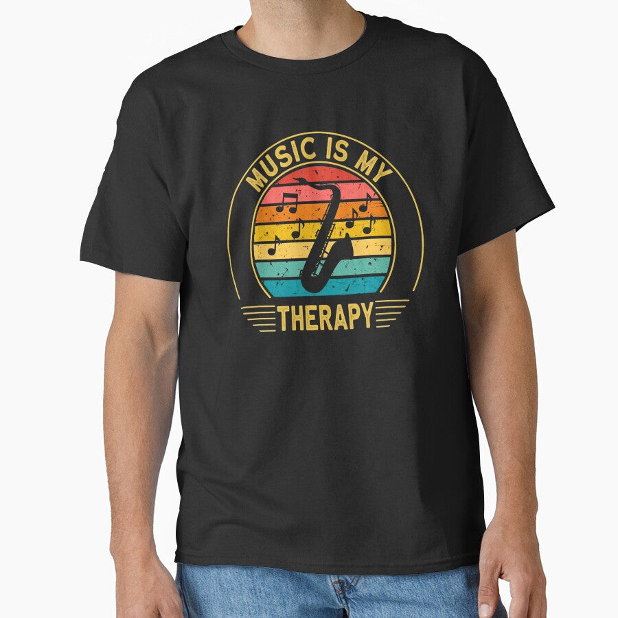 Music Is My Therapy Retro Design by Bongsheila T-Shirts, Hoodie, Sweatshirt | BlankRebels.com (Image 1)