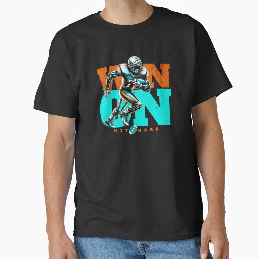 Football Player American Football Boys Kids Men, Win On Hit Hard by DAMOTAmagazine T-Shirts, Hoodie, Sweatshirt (Image 1)