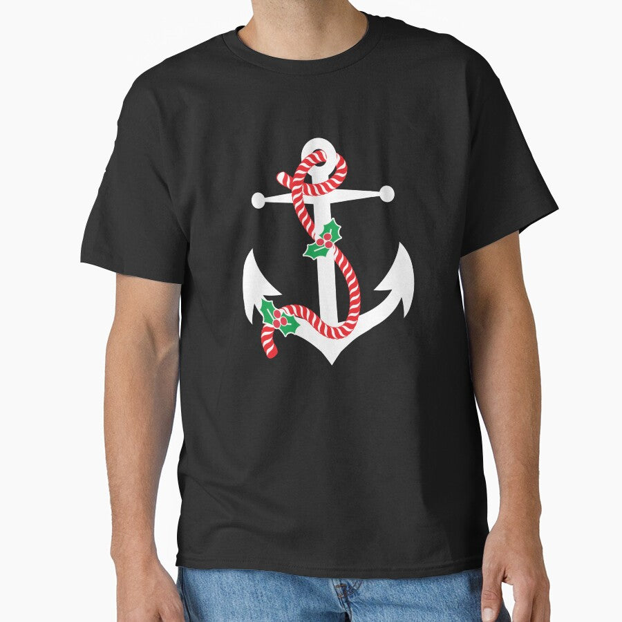 Christmas Holiday Themed Nautical Anchor by DOLCEINDIGO T-Shirts, Hoodie, Sweatshirt | BlankRebels.com (Image 1)
