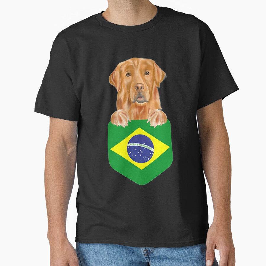 Brazil Flag Golden Retriever Dog In Pocket by NiceStore095 T-Shirts, Hoodie, Sweatshirt | BlankRebels.com (Image 1)