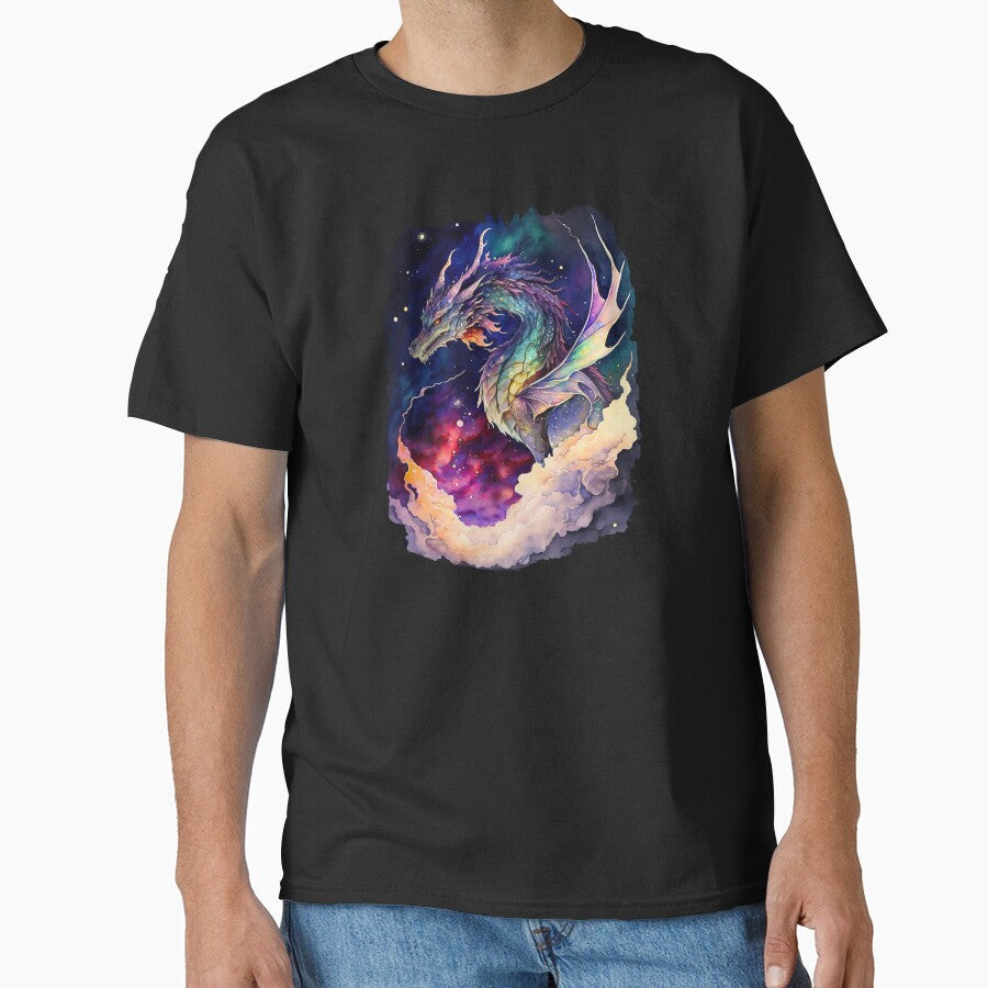 Colorful Starry Dragon in the Deep Space, Nebula Background, Rainbow Dragon by MoonFoxDesign T-Shirts, Hoodie,... (Image 1)