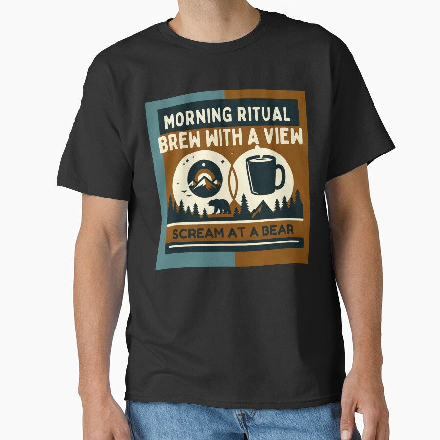 Brew With a View Scream at a Bear | Coffee and Camping | Coffee and Camping Gift by runeroge13 T-Shirts,... (Image 1)