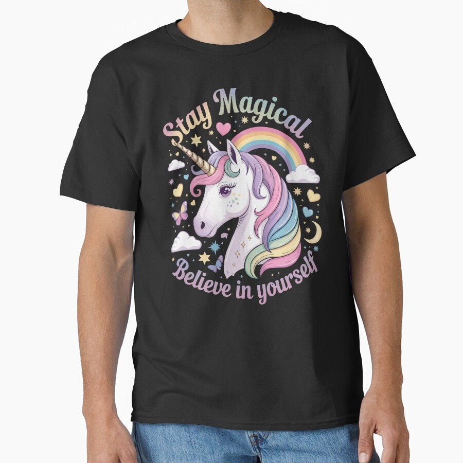 Stay Magical Unicorn – Believe in Yourself Pastel Rainbow by PixelSkull83 T-Shirts, Hoodie, Sweatshirt (Image 1)