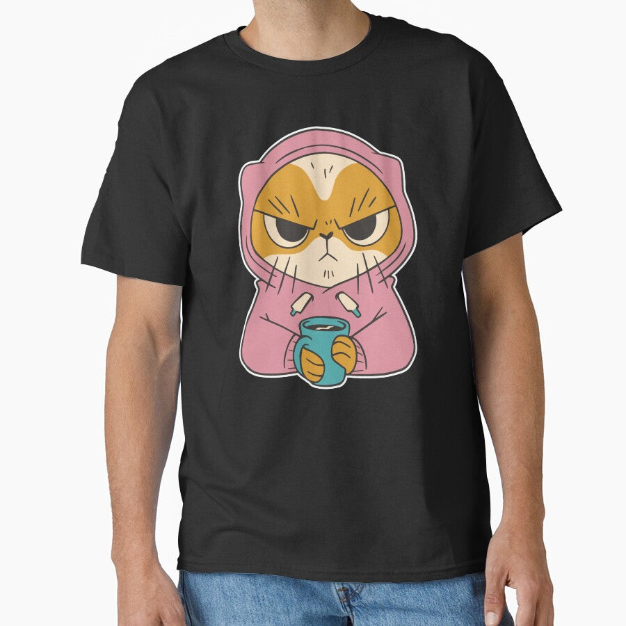 Cat Drinking Coffee Angry Cat by Designs-By-Zar T-Shirts, Hoodie, Sweatshirt | BlankRebels.com (Image 1)