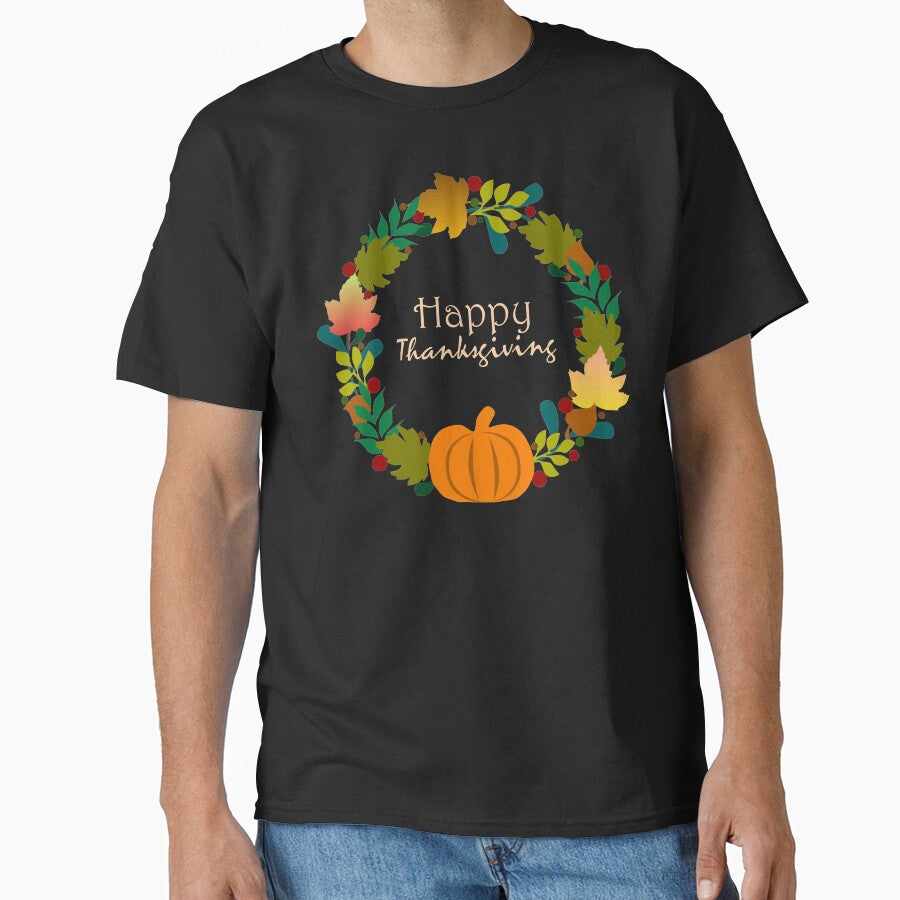 Pumpkin And Leaves Thanksgiving Wreath by Oirabot T-Shirts, Hoodie, Sweatshirt | BlankRebels.com (Image 1)