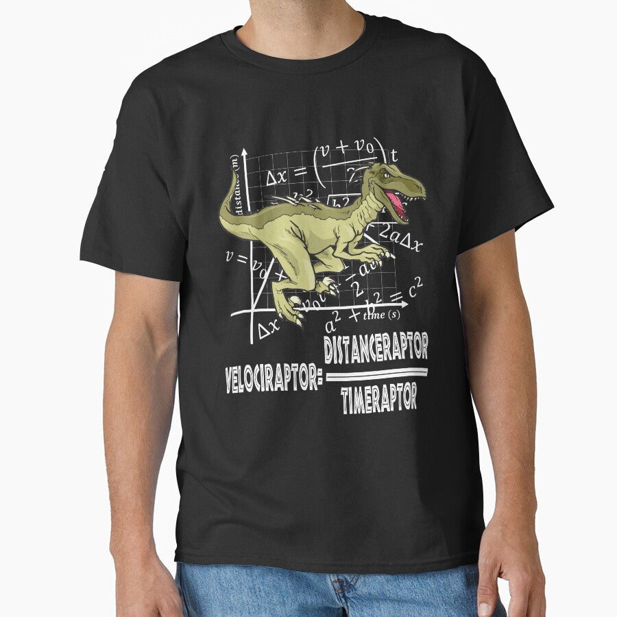 Funny Nerdy Velociraptor Distanceraptor Over Timeraptor Math Teacher White Text by MathWare MathClips T-Shirts,... (Image 1)