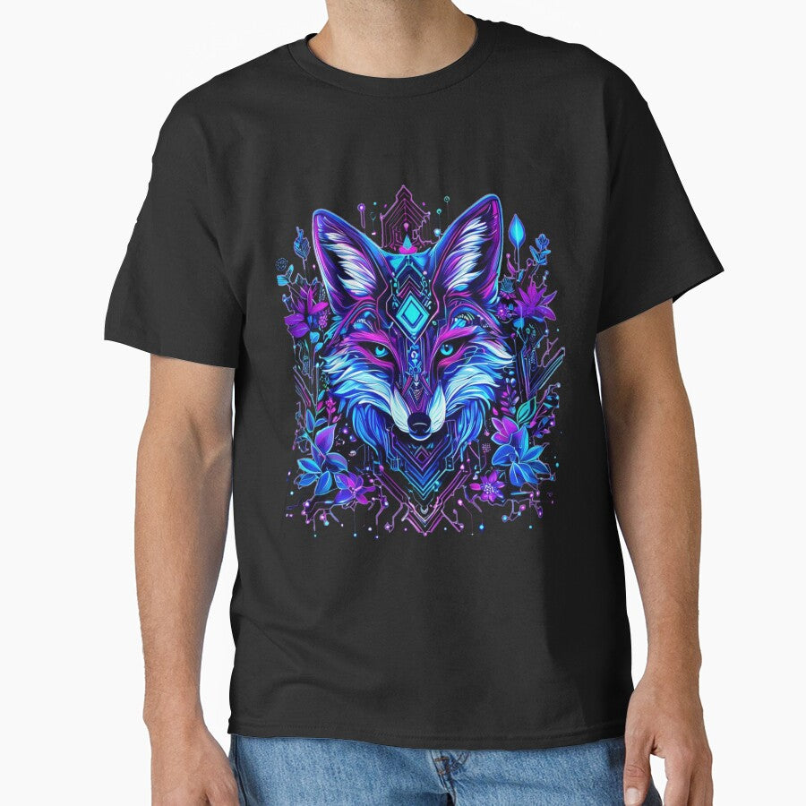 Mystical Cyber Fox - Neon Geometric Animal Art - Nature & Technology Fusion Design for T-shirt, Hoodie & Poster... (Image 1)