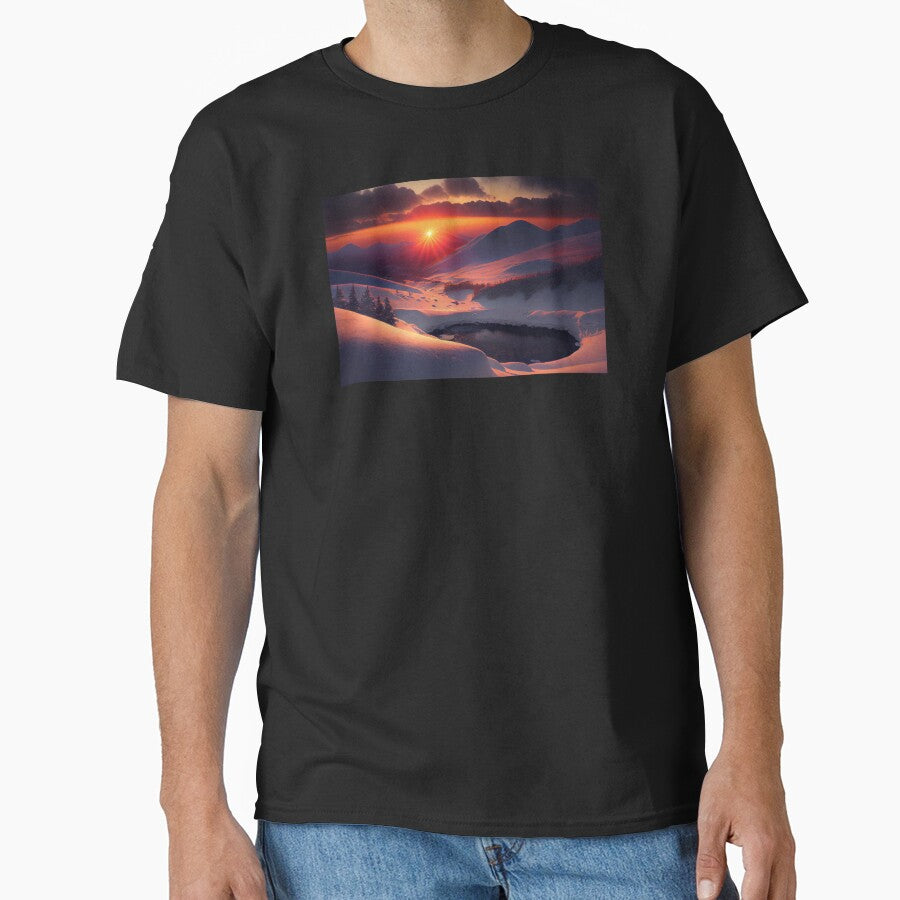 View of Stunning Sunset from Snowy Mountains by krazybookz T-Shirts, Hoodie, Sweatshirt | BlankRebels.com (Image 1)