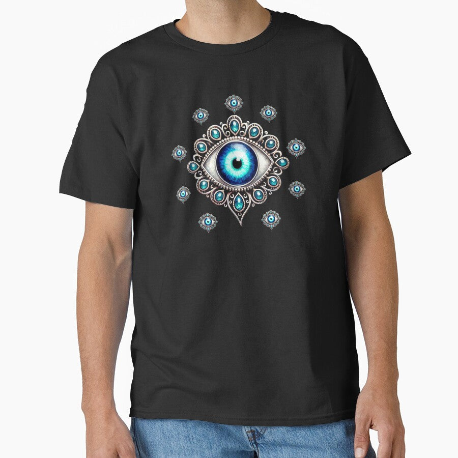 Intricate Silver Evil Eye Mati Design – Mystical Jewelry-Inspired Mati by Olive&Om T-Shirts, Hoodie, Sweatshirt (Image 1)