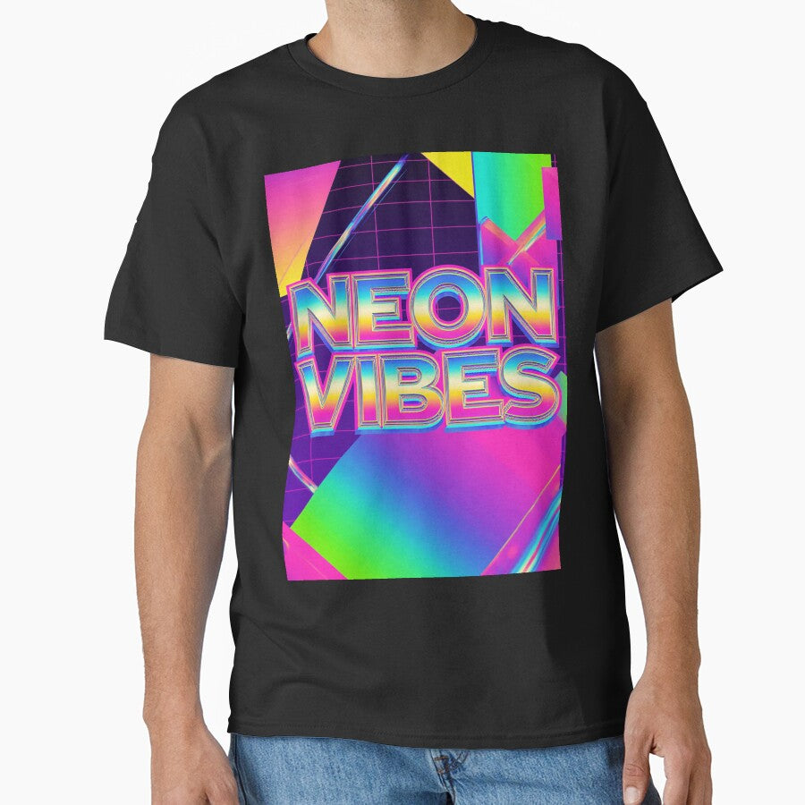 Retro 90's 80's Neon Vibes Aesthetic Synthwave Design by WHITE FLAME PRINTS T-Shirts, Hoodie, Sweatshirt (Image 1)
