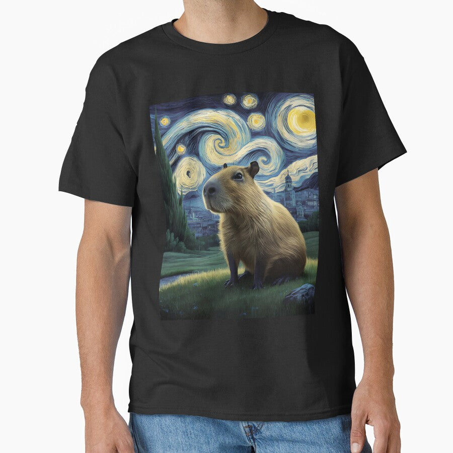 A Capybarra under  Van Gogh's The Starry Night by CrazyInk23 T-Shirts, Hoodie, Sweatshirt | BlankRebels.com (Image 1)