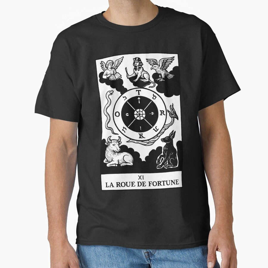 Wheel of Fortune Tarot Card Print – Ornamental Black and White Art by  Ojo de Lilith T-Shirts, Hoodie, Sweatshirt (Image 1)