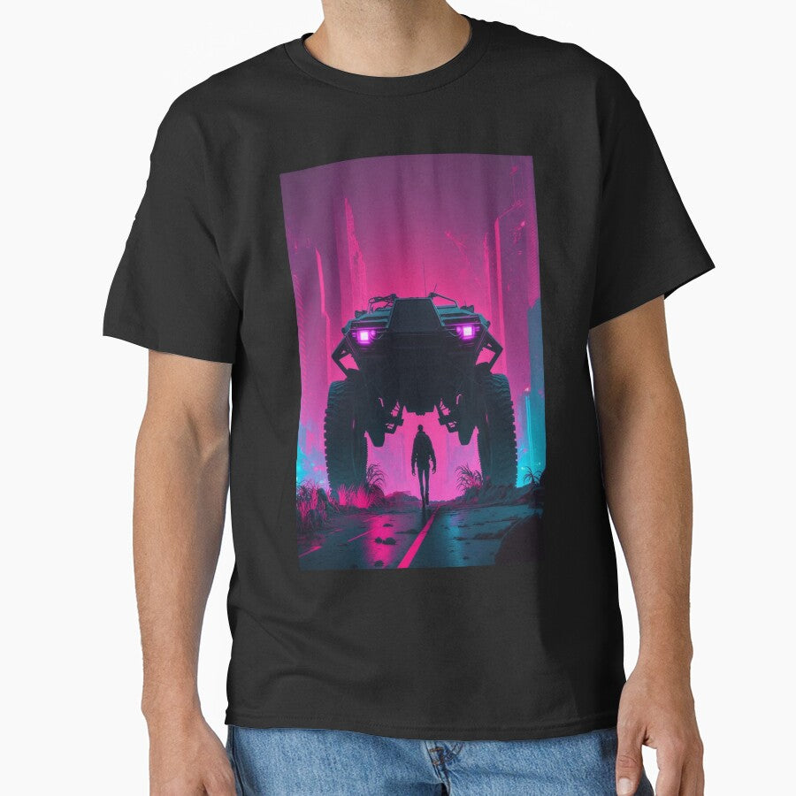 Synthwave/Retrowave Cyberpunk man and car by RESToRAPTOR T-Shirts, Hoodie, Sweatshirt | BlankRebels.com (Image 1)