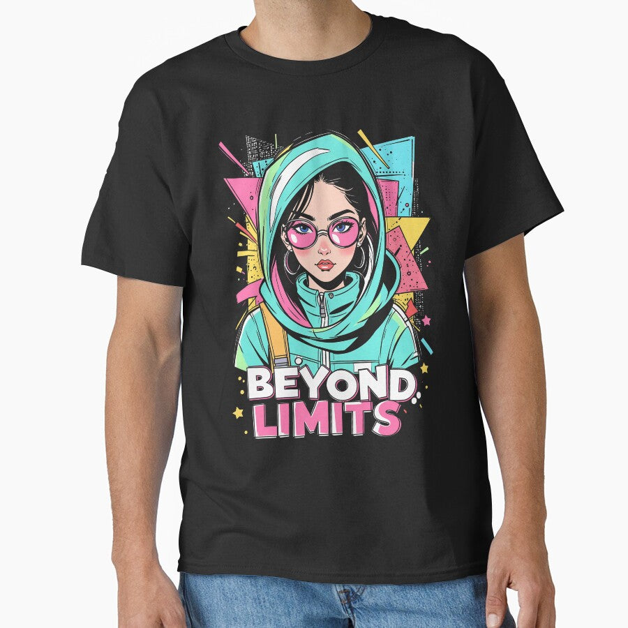 Beyond Limits – Bold Empowerment Art of Girl in Hoodie | Neon Pop Aesthetic | Motivational Quote Design for... (Image 1)