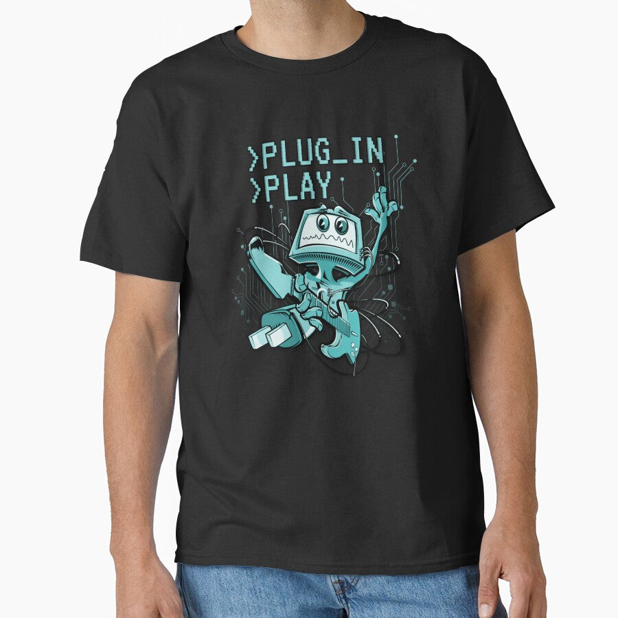>Plug_In >Play Rockin' Music Geek Cartoon (BLUE) by CRHPOD20 T-Shirts, Hoodie, Sweatshirt | BlankRebels.com (Image 1)