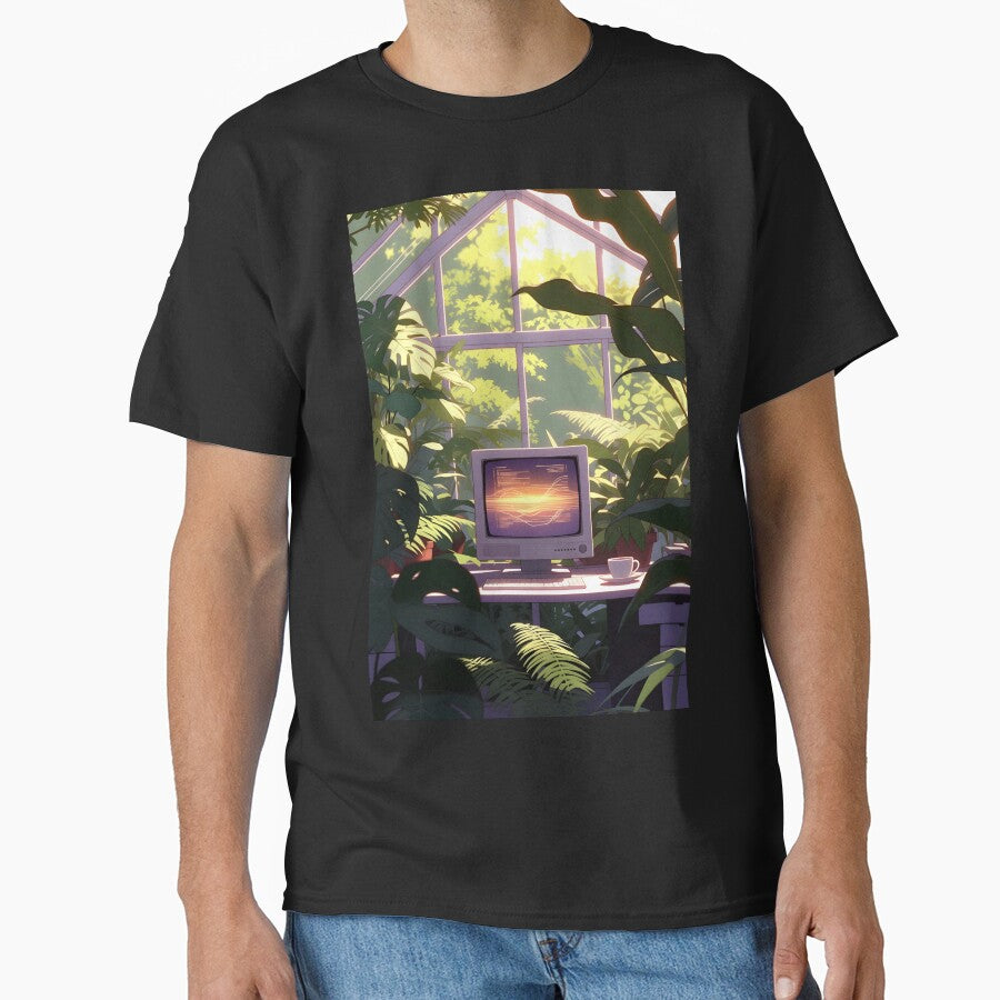 Retro Greenhouse Office – Vaporwave CRT Monitor in Jungle by LuxeBuzz T-Shirts, Hoodie, Sweatshirt (Image 1)