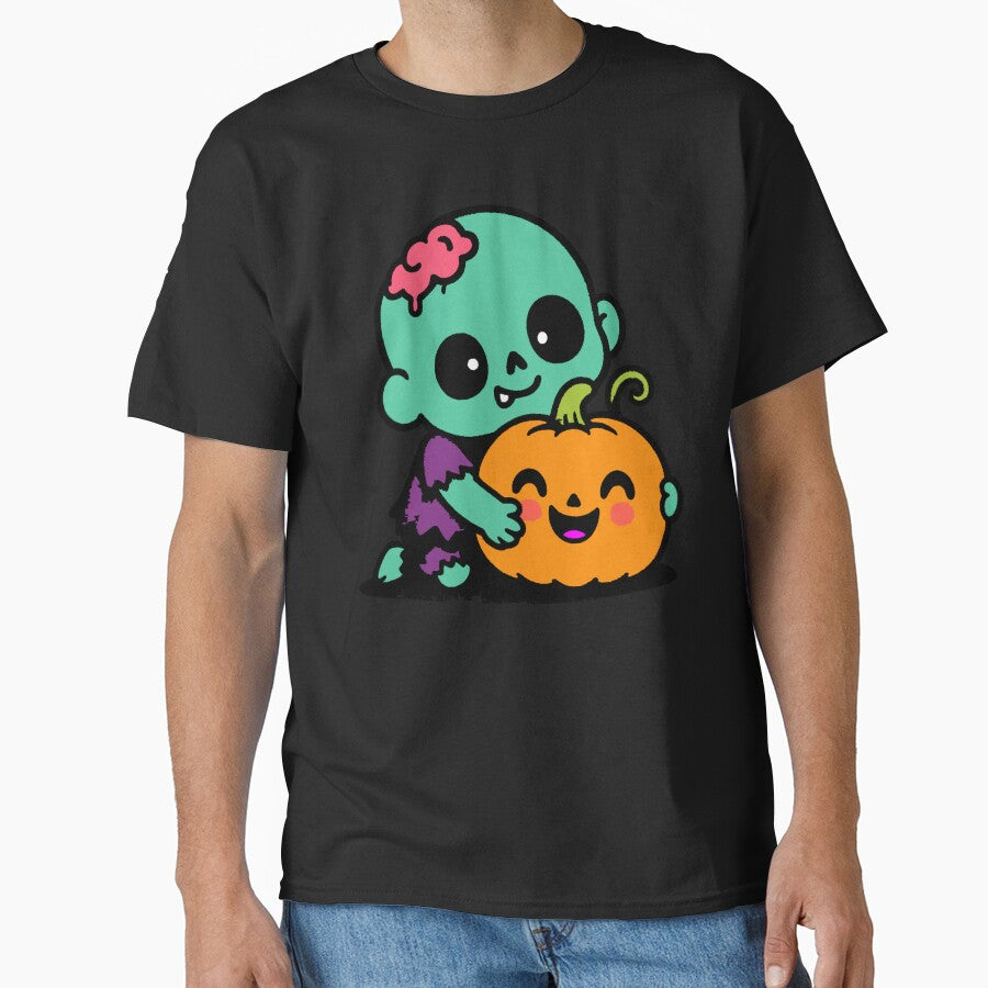 Cute Zombie Hugging Pumpkin | Halloween Graphic Tee & Hoodie by AstronautMerch Sweatshirt | BlankRebels.com (Image 1)