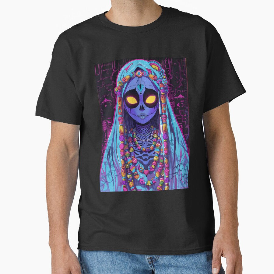 Female Skeleton V Sign with Neon Outfit & Garland by Moon's Arts T-Shirts, Hoodie, Sweatshirt | BlankRebels.com (Image 1)