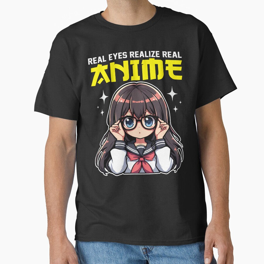 REAL EYES REALIZE REAL ANIME - ANIME GIFT by KEF Custom T-Shirts, Hoodie, Sweatshirt | BlankRebels.com (Image 1)
