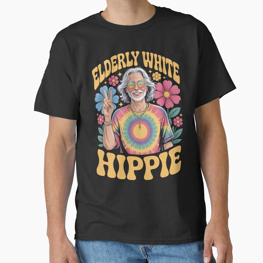 Elderly White Hippie Funny Retro Hippie Gift For Peace Lovers by SkymarArt T-Shirts, Hoodie, Sweatshirt (Image 1)
